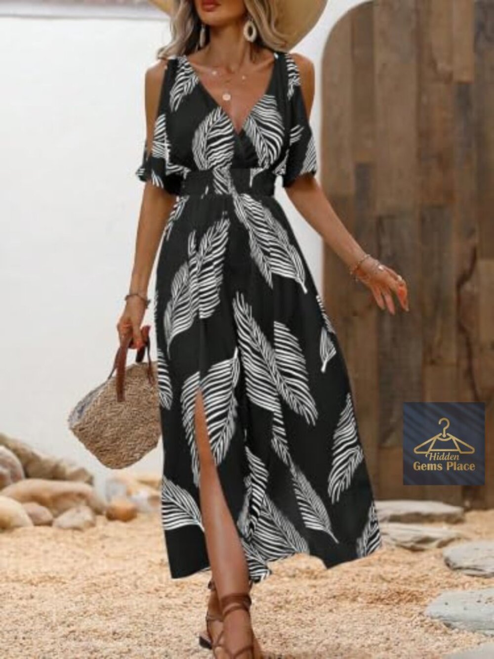 Summer Vacation Beach Dress Tropical Cruise A-Line V-Neck - Picture 3 of 5